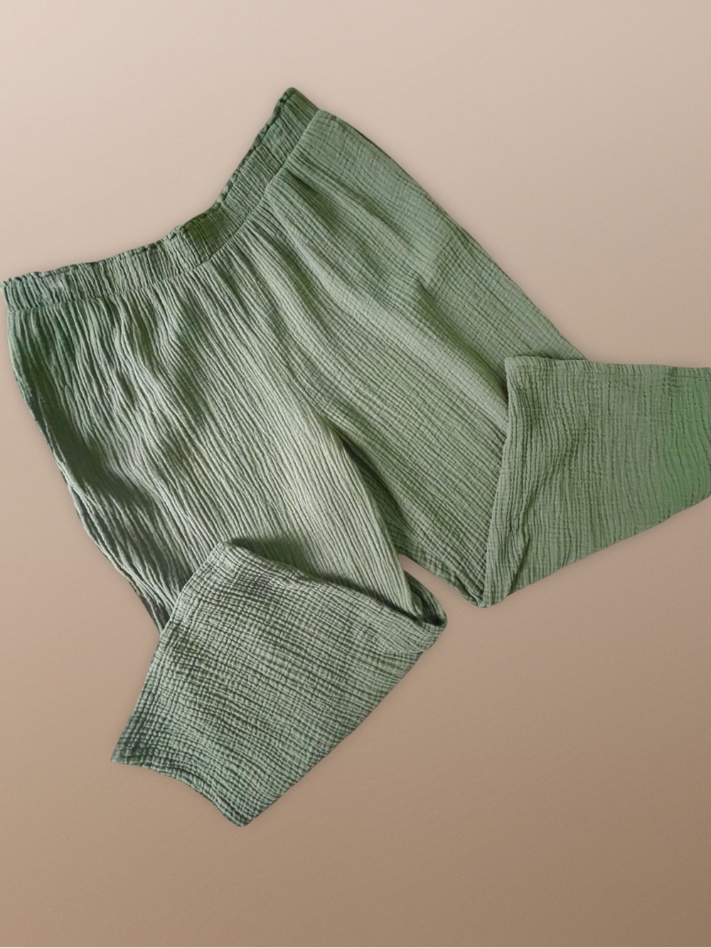 Jessica Simpson Green 100% Cotton Double Gauze WideLeg Cropped Pant SzXL Pockets - Picture 3 of 8